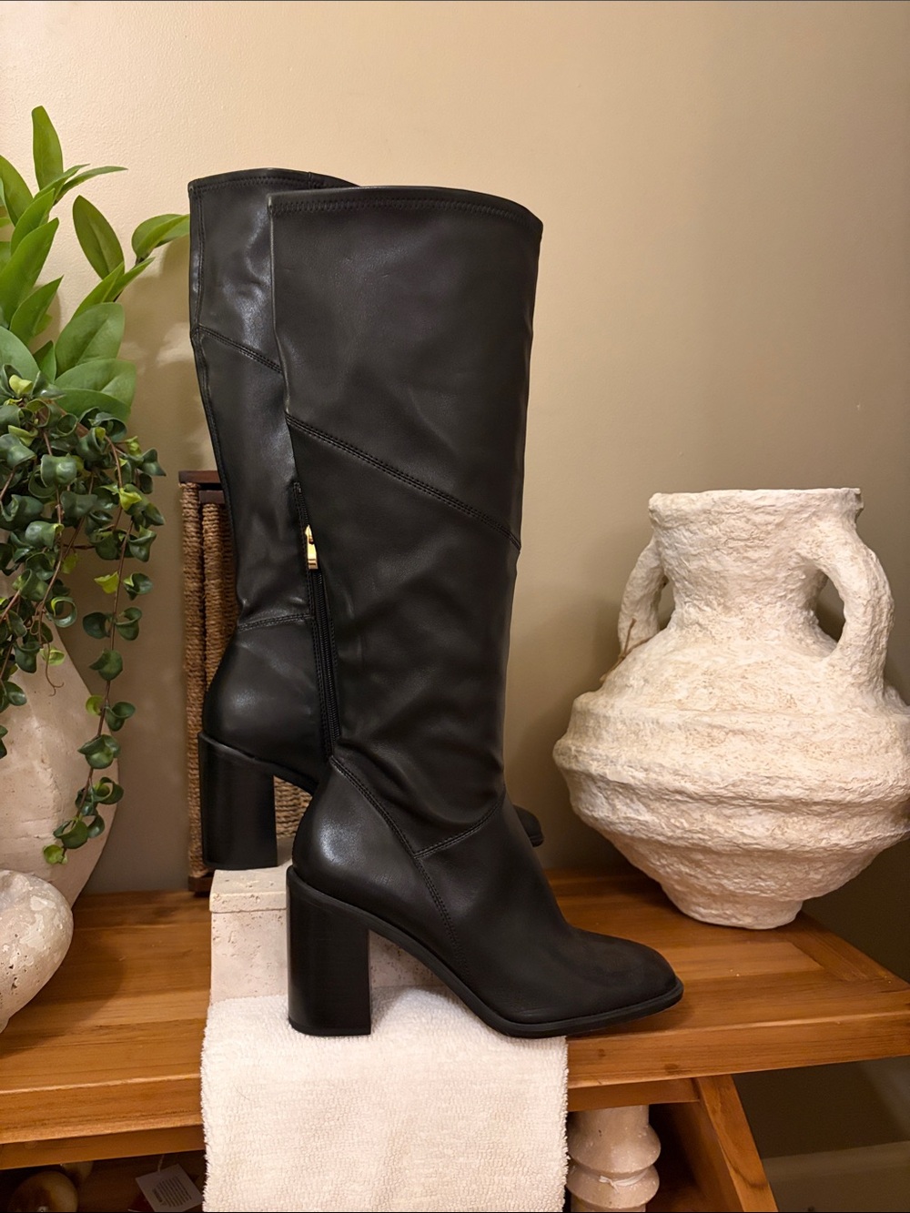 Franco Sarto Black Tall Block-Heel Knee Boots